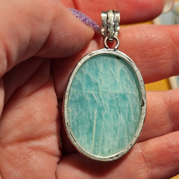 Amozonite NWOT  2" pendant 925 silver plated pendant for necklace - Picture 4 of 5